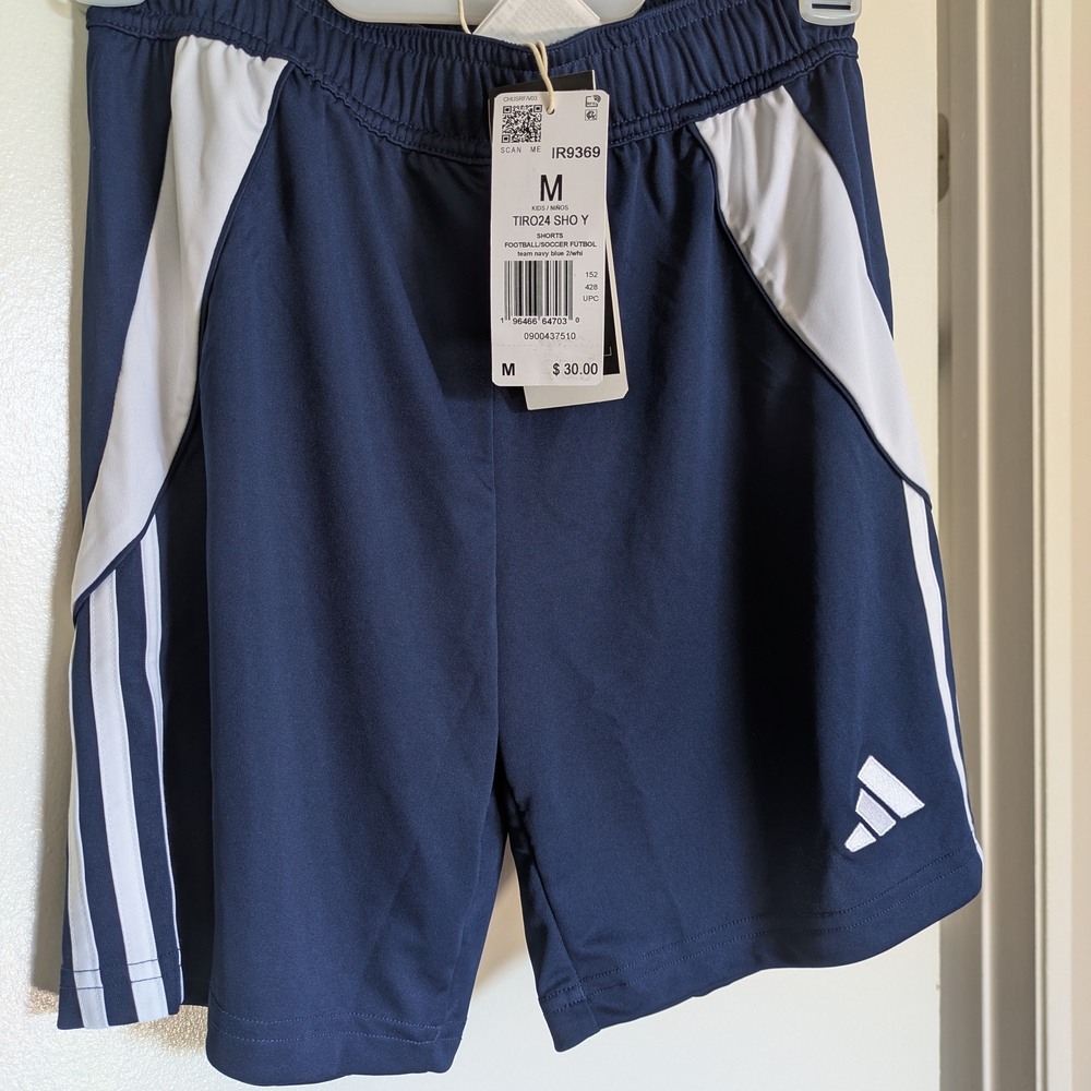 Adidas Women's Navy Blue and White Sports Shorts